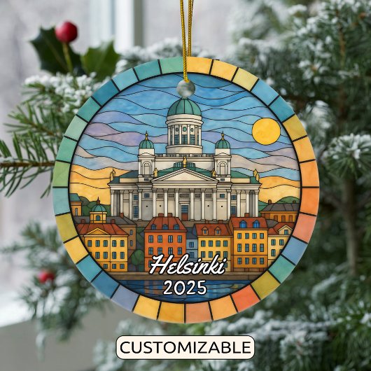 Personalized Stained Glass Helsinki, Finland Keramisch Ornament
