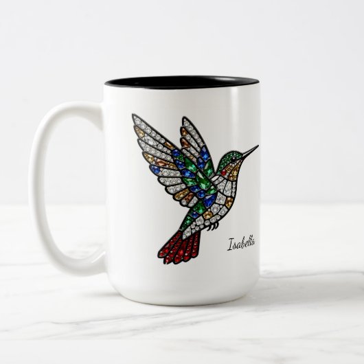 Personalized Stained Glass Hummingbird Mug Tweekleurige Koffiemok (Links)