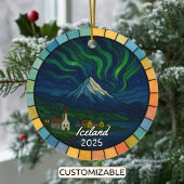 Personalized Stained Glass Iceland, Europe Keramisch Ornament