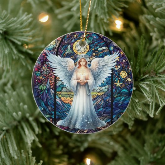 Personalized Stained Glass Look Guardian Angel Keramisch Ornament (Boom)