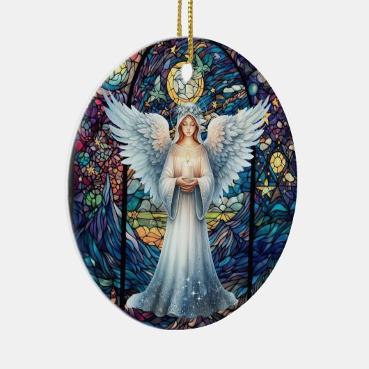Personalized Stained Glass Look Guardian Angel Keramisch Ornament (Rechts)