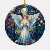 Personalized Stained Glass Look Guardian Angel Keramisch Ornament (Voorkant)
