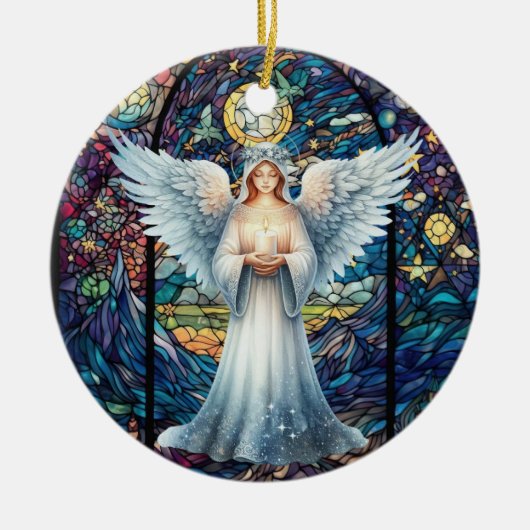 Personalized Stained Glass Look Guardian Angel Keramisch Ornament (Voorkant)