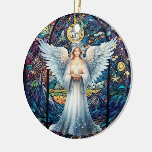 Personalized Stained Glass Look Guardian Angel Keramisch Ornament (Links)