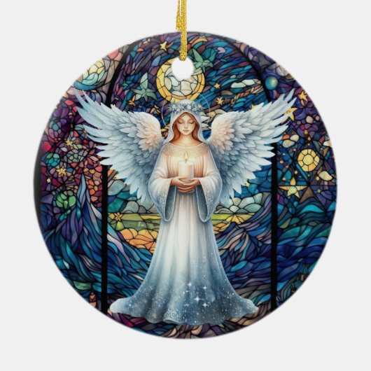 Personalized Stained Glass Look Guardian Angel Keramisch Ornament (Achterkant)