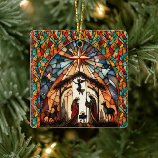 Personalized Stained Glass Nativity Scene Christma Keramisch Ornament