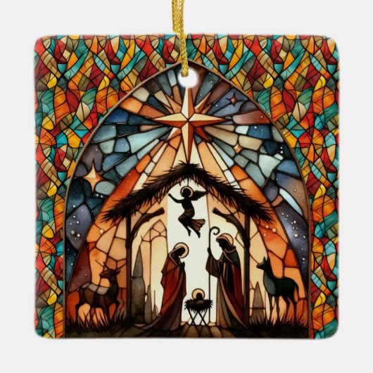 Personalized Stained Glass Nativity Scene Christma Keramisch Ornament (Voorkant)