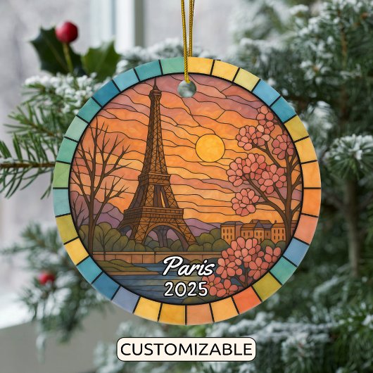 Personalized Stained Glass Paris Ornament, France Keramisch Ornament