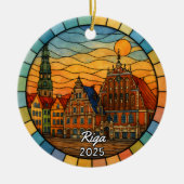 Personalized Stained Glass Riga Ornament, Latvia Keramisch Ornament (Voorkant)