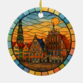 Personalized Stained Glass Riga Ornament, Latvia Keramisch Ornament (Achterkant)