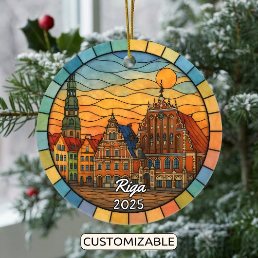 Personalized Stained Glass Riga Ornament, Latvia Keramisch Ornament