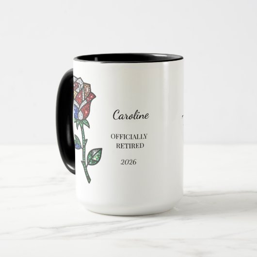 Personalized Stained Glass Rose Retirement Mug Mok (Voorkant links)