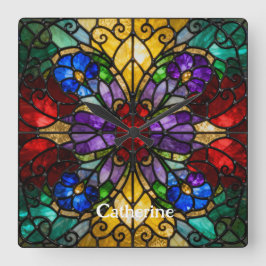 Personalized Stained Glass Wall Clock Vierkante Klok