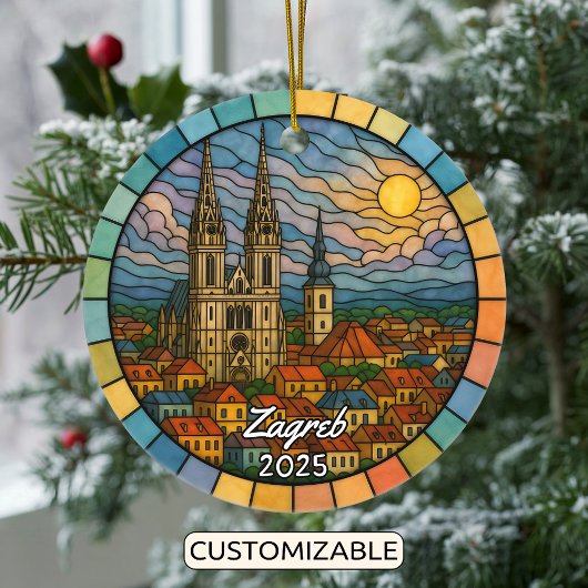 Personalized Stained Glass Zagreb, Croatia Keramisch Ornament