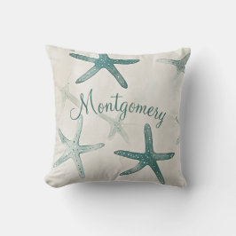 Personalized Starfish Green Beige Coastal Kussen
