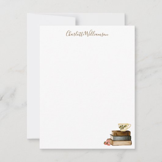 Personalized Stationery Cozy Book Lover Watercolor Notitiekaartje (Voorkant)