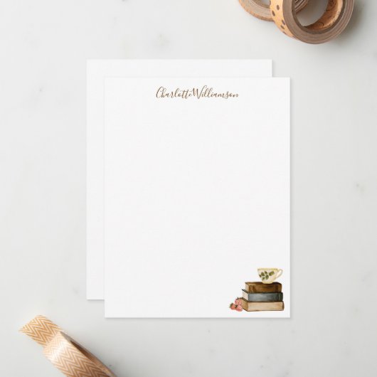 Personalized Stationery Cozy Book Lover Watercolor Notitiekaartje (Voorkant / Achterkant in situ)