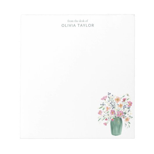 Personalized Stationery Name Hand-Painted Floral  Notitieblok (Voorkant)