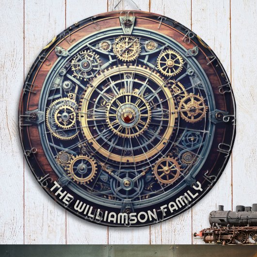 Personalized Steampunk Aesthetic Gears Family Name Dartbord