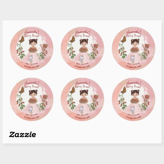 Personalized Strawberry Baby Shower Favor Stickers (Vel)