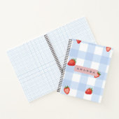 Personalized Strawberry & Blue Gingham Pattern Notitieboek (Binnen)