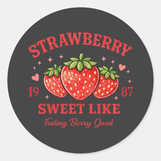 Personalized Strawberry Sweet Custom Birth Year Ronde Sticker (Voorkant)