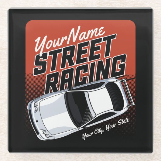 Personalized Street Racing Race Car Motorsport Glazen Onderzetter (Voorkant)