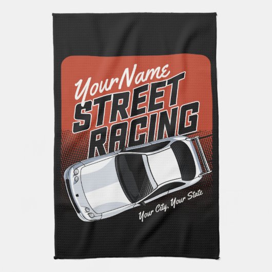 Personalized Street Racing Race Car Motorsport Theedoek (Verticaal)