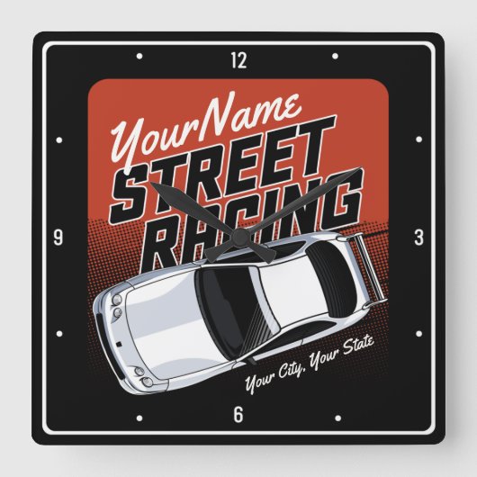 Personalized Street Racing Race Car Motorsport Vierkante Klok (Voorkant)