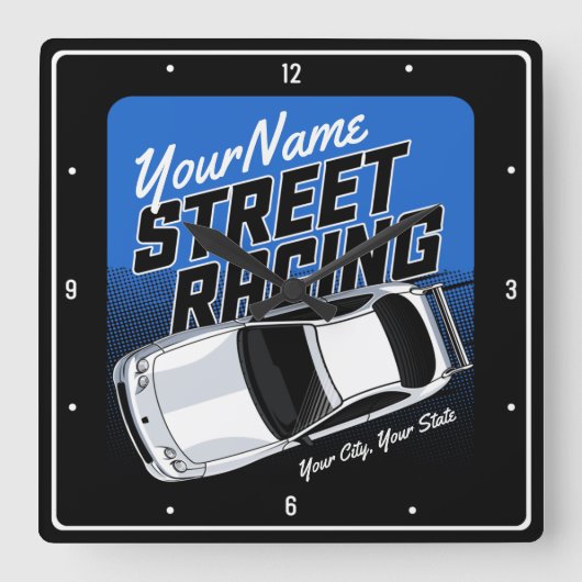 Personalized Street Racing Race Car Motorsport Vierkante Klok (Voorkant)
