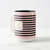 Personalized Stripe Name Mug Pink Tweekleurige Koffiemok (Voorkant links)