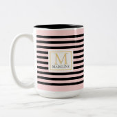 Personalized Stripe Name Mug Pink Tweekleurige Koffiemok (Links)