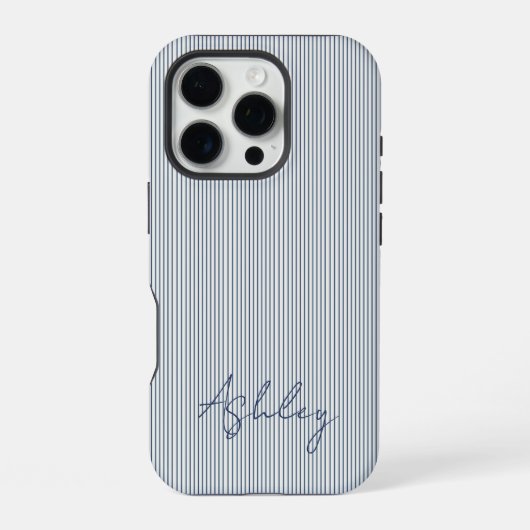 Personalized Striped Blue Tones Minimalist Chic iPhone Hoesje (Achterkant)