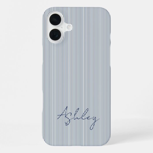 Personalized Striped Blue Tones Minimalist Chic iPhone Hoesje (Achterkant)
