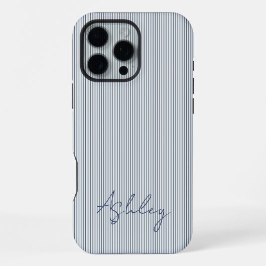 Personalized Striped Blue Tones Minimalist Chic iPhone Hoesje (Achterkant)