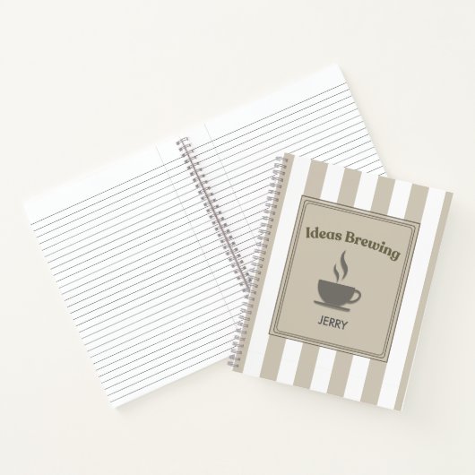 Personalized Striped Khaki "Ideas Brewing" Notitieboek (Binnen)