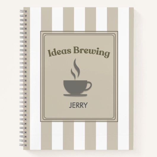 Personalized Striped Khaki "Ideas Brewing" Notitieboek (Voorkant)