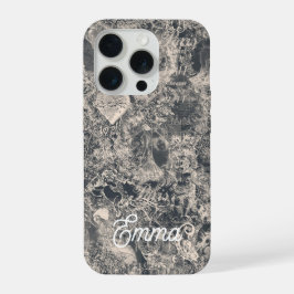 Personalized Stylish Black Paris Toile Design iPhone 15 Pro Case