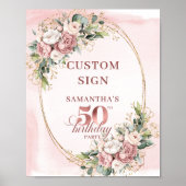 Personalized Stylish Rose Gold 50th Birthday Table Poster (Voorkant)