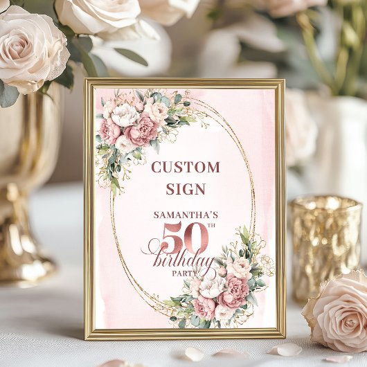 Personalized Stylish Rose Gold 50th Birthday Table Poster