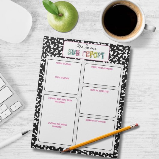 Personalized Substitute Teacher Report Note Notitieblok