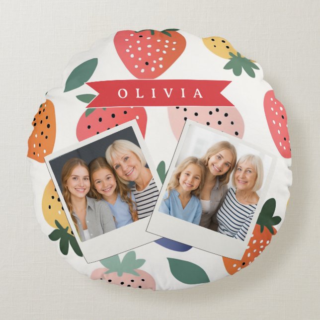 Personalized Summer Colorful Strawberry Pattern Rond Kussen (Voorkant)