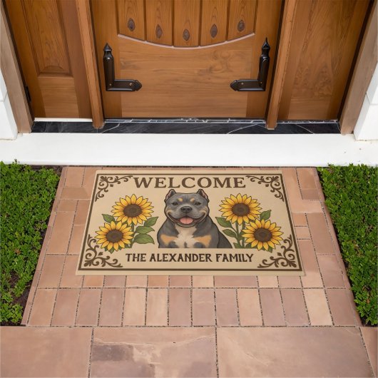 Personalized Sunflower American Bully Dog Welcome Deurmat (Buiten)