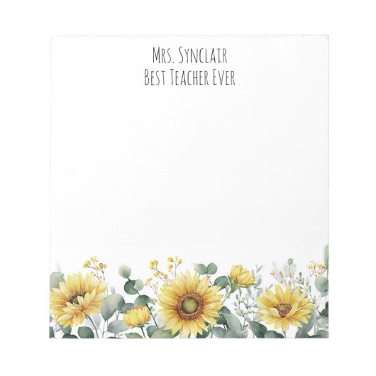 Personalized Sunflower Flower Teacher Appreciation Notitieblok (Voorkant)