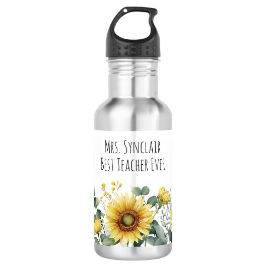 Personalized Sunflower Flower Teacher Appreciation Waterfles (Voorkant)
