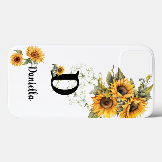 Personalized Sunflower Initial Name Design Case-Mate iPhone Case (Achterkant (horizontaal))
