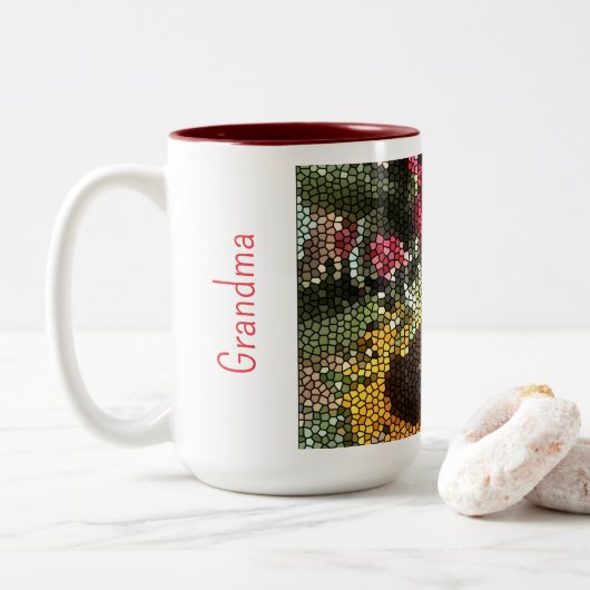 Personalized Sunflower Mosaic Cup Tweekleurige Koffiemok (Met donut)
