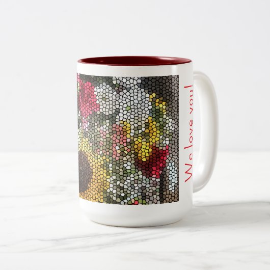 Personalized Sunflower Mosaic Cup Tweekleurige Koffiemok (Voorkant rechts)