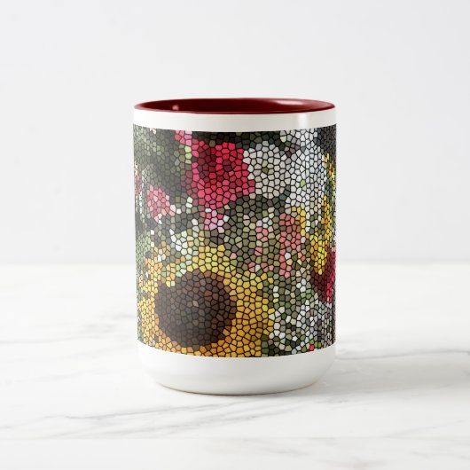 Personalized Sunflower Mosaic Cup Tweekleurige Koffiemok (Center)