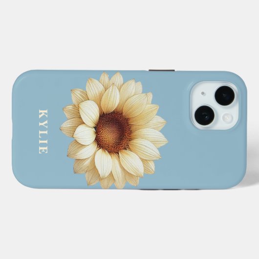 Personalized Sunflower Name Blue Phone Case (Achterkant (horizontaal))